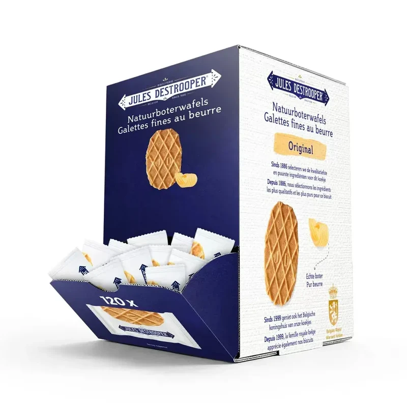 Jules Destrooper Natuurboterwafels - 120 stuks - koekjes uitdeelbox - 600g