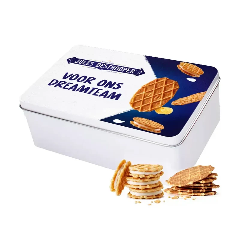 Jules Destrooper Crisp 'n Cream Vanille & Natuurboterwafels koekjesmix - gepersonaliseerd cadeau - large tinnen blik - 186g