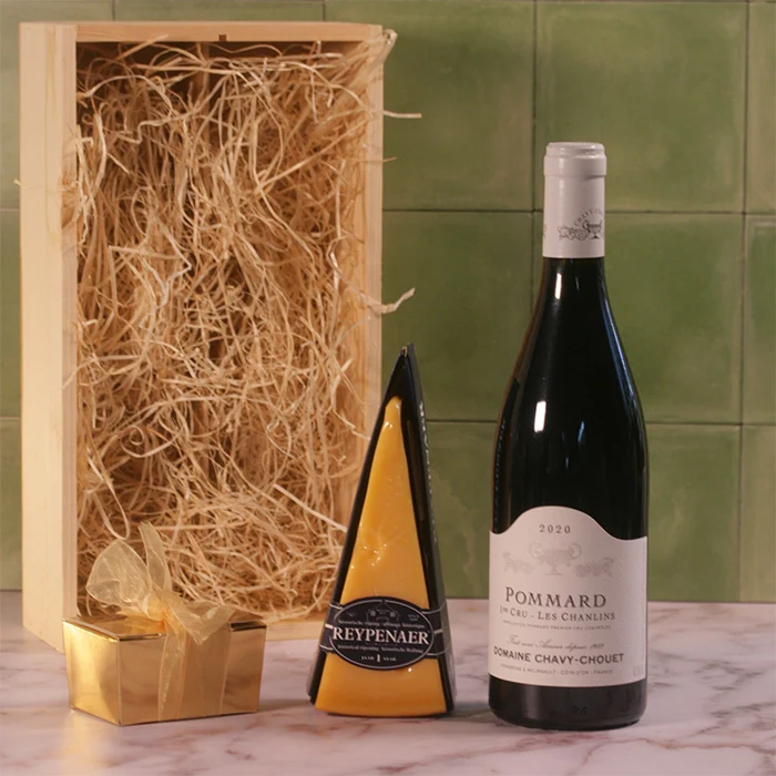 Wijngeschenk Pommard 1er Cru – Exclusief Bourgogne Geschenk met Kaas en Belgische Bonbons