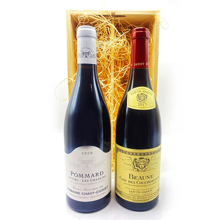 Wijngeschenk Pinot Noir Exclusief – Luxe Geschenk met 2 Bourgogne Premier Cru Wijnen in Houten Kist