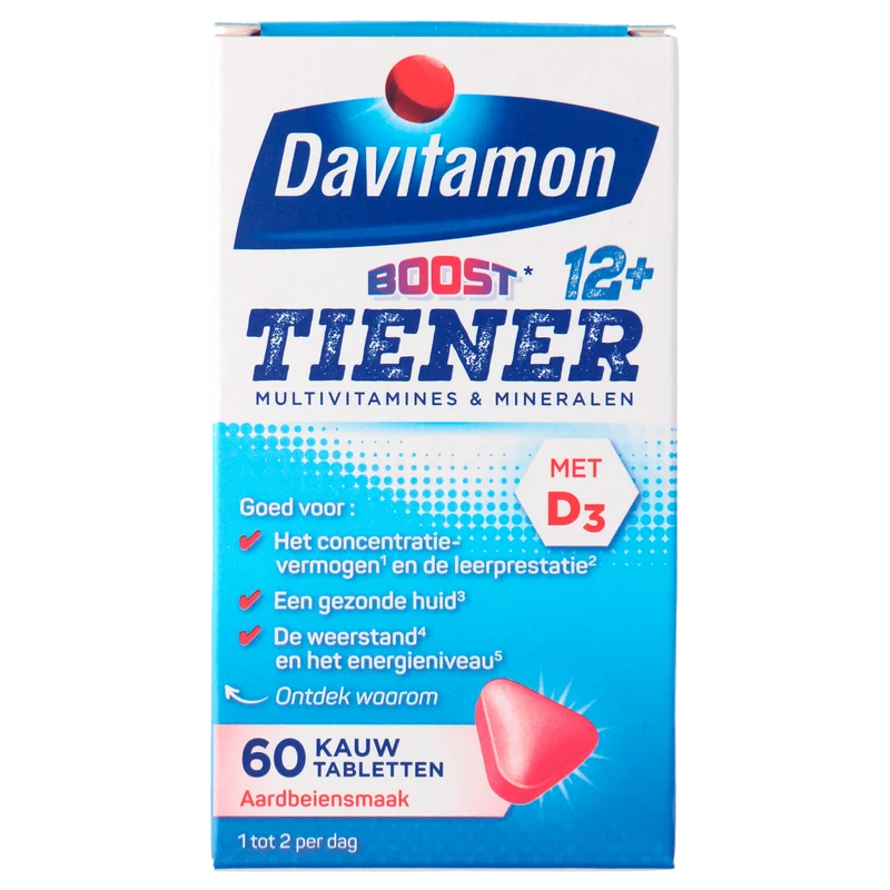 Davitamon Vitamine Boost 12+ kauwtablet aardbei