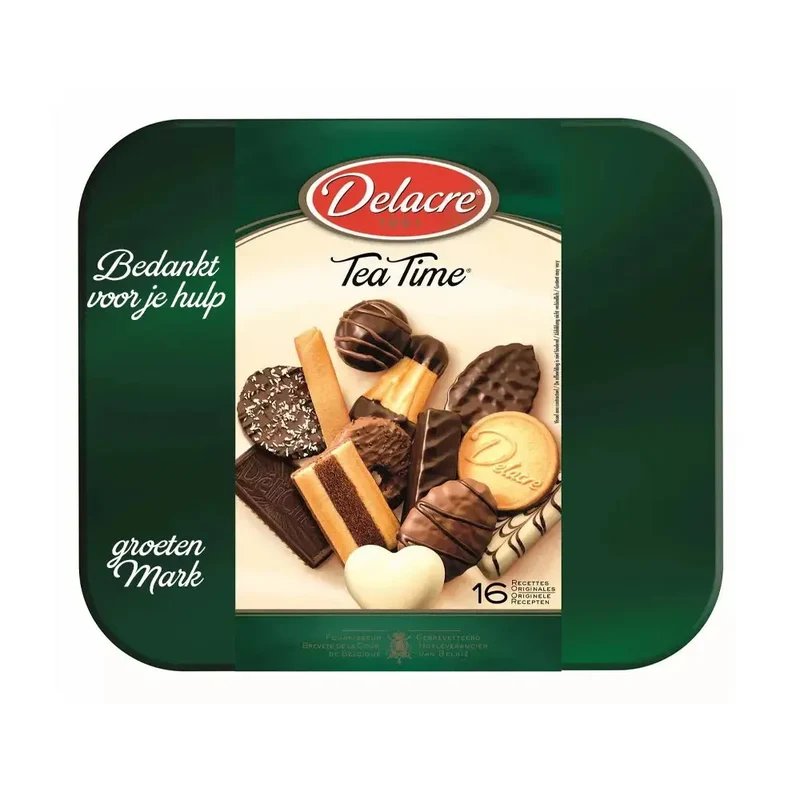 Delacre Tea Time koekjesassortiment - gepersonaliseerd cadeau - tinnen koekjesdoos - 1000g