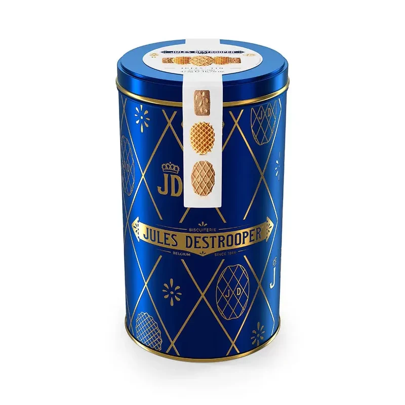 Jules Destrooper Jules' Blue Round Cookie tin - rond koekjesblik cadeau - 475g
