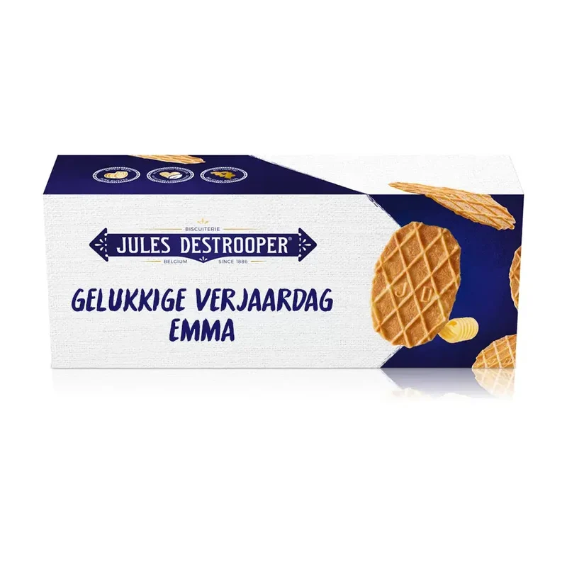 Jules Destrooper Natuurboterwafels - gepersonaliseerd cadeau - sleeve met eigen ontwerp - 2 x 100g