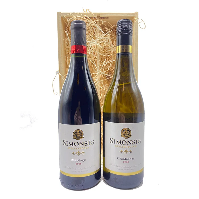 Wijngeschenk Zuid-Afrika Deluxe – Geschenk met Sauvignon Blanc en Pinotage in Luxe Houten Kist