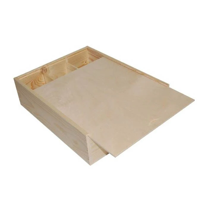 Houten kistje met schuifdeksel voor 3 flessen