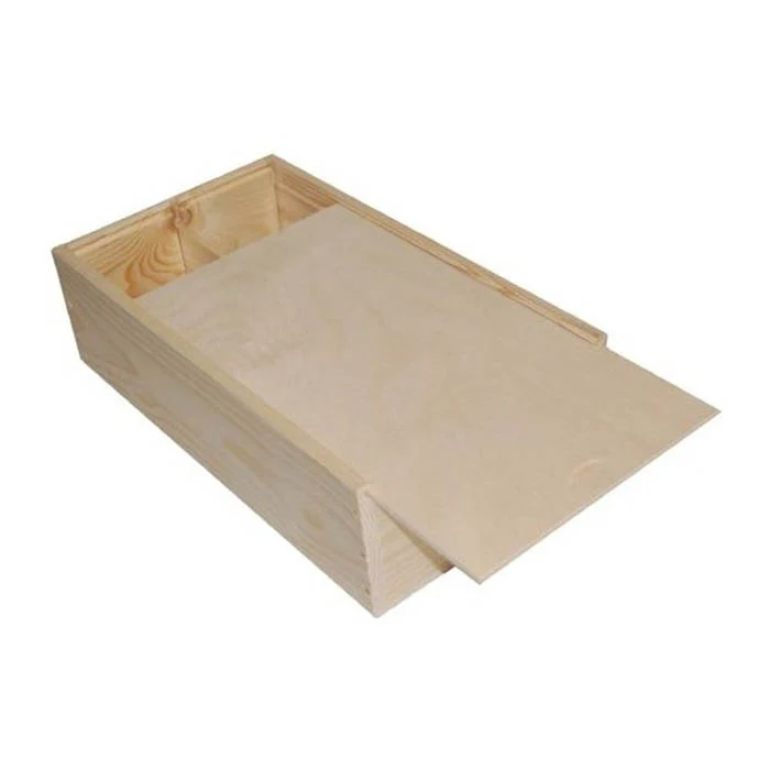 Houten kistje voor 2 flessen met schuifdeksel