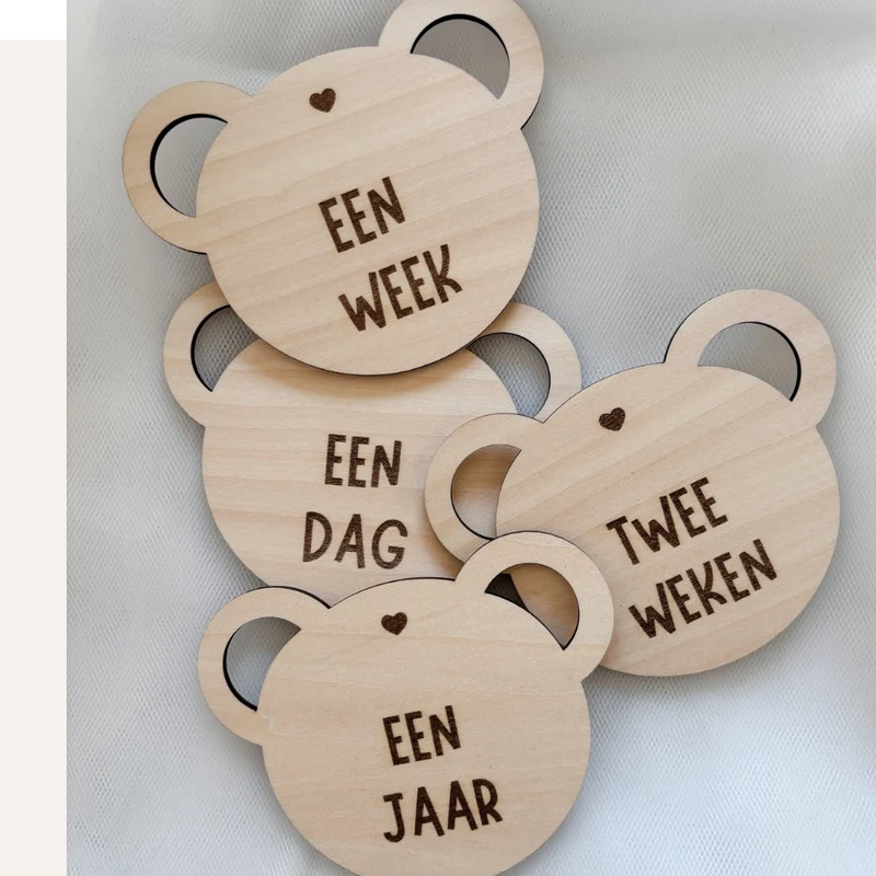 Houten mijlpaalkaarten beer 16 stuks