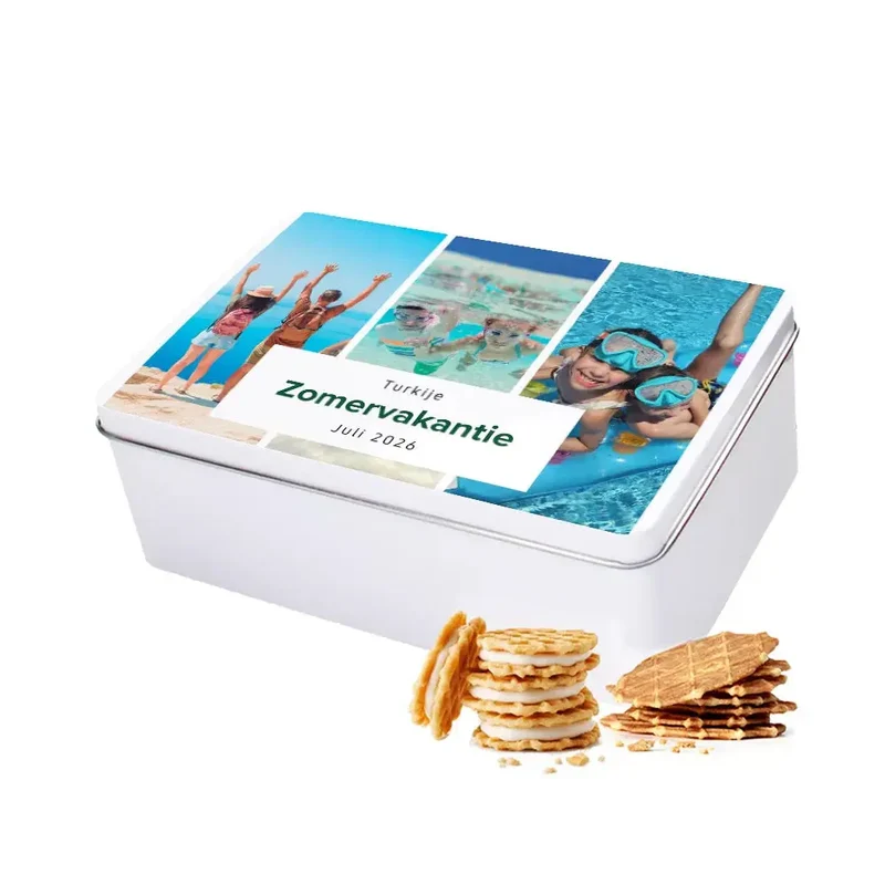 Jules Destrooper Crisp ’n Cream Vanille & Natuurboterwafels - volledig gepersonaliseerd cadeau - large tinnen blik - 186g