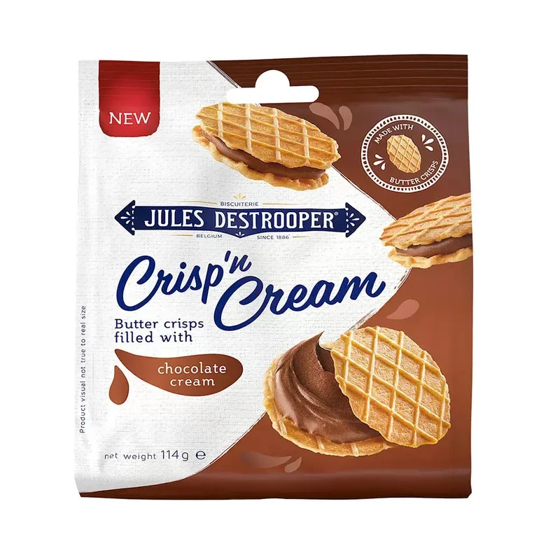 Jules Destrooper Crisp 'n Cream Natuurboterwafels pure chocolade - 114g