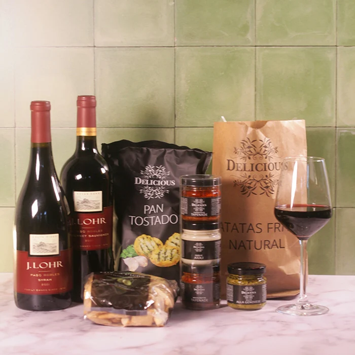 Geschenkbox Amerika & Delicatessen – Wijngeschenk met Californische Wijnen en Borrelhapjes