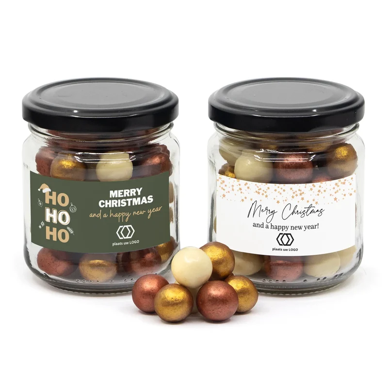 Glazen snoeppotje met kerst pearls - Kerst