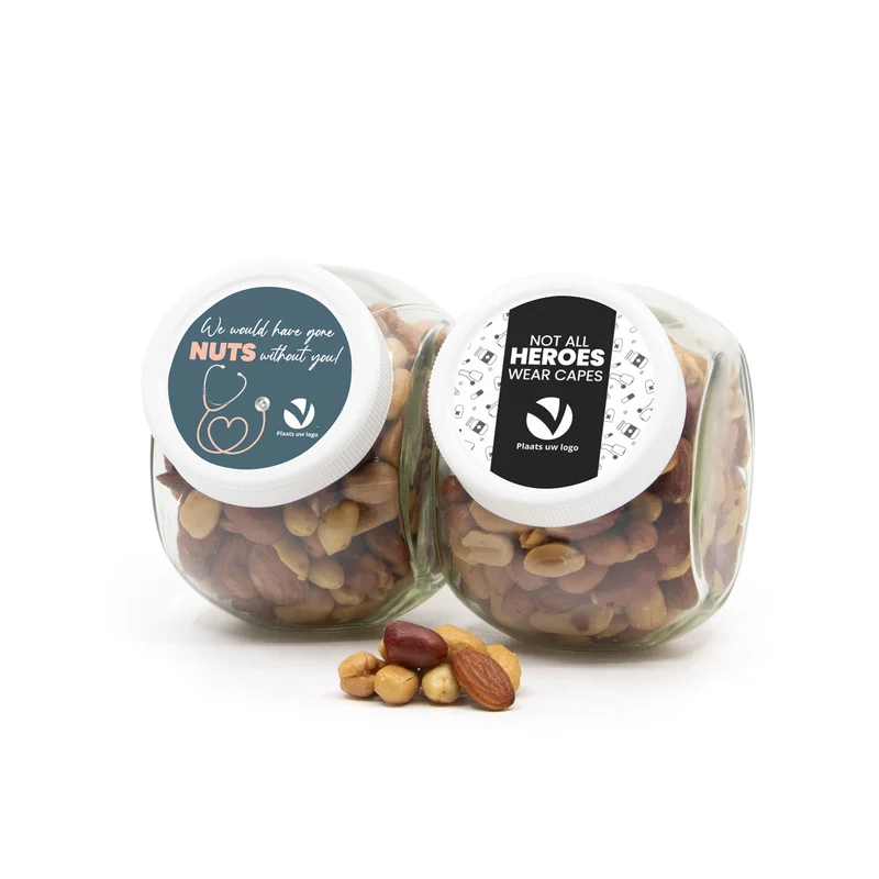 Glazen snoeppot 0,4L met verse notenmix - Verpleging
