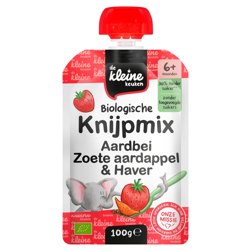 De Kleine Keuken Bio knijpmix 6+ aardbei zoete aardappe