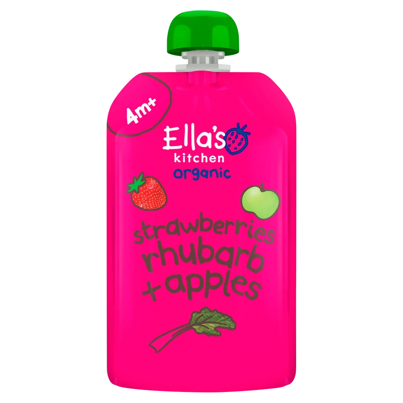 Ella's Kitchen Knijpfruit aardbei, rabarber+appel 4m+