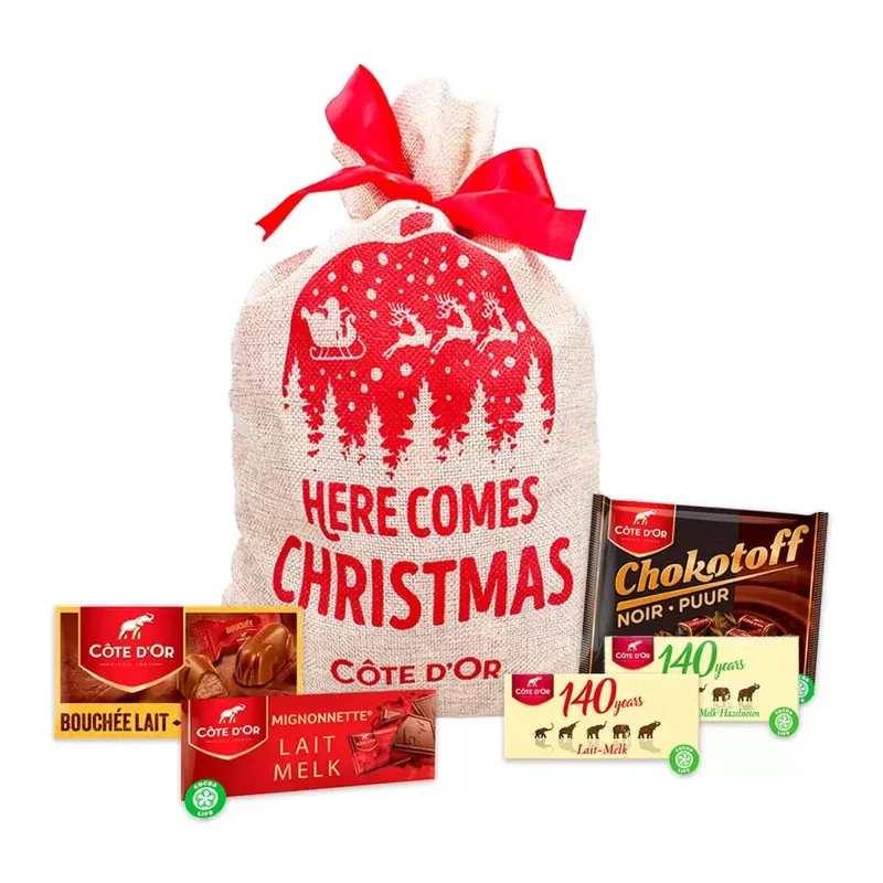 Côte d'Or chocolade kerstcadeau in jute zak - chocolade assortiment - 990g