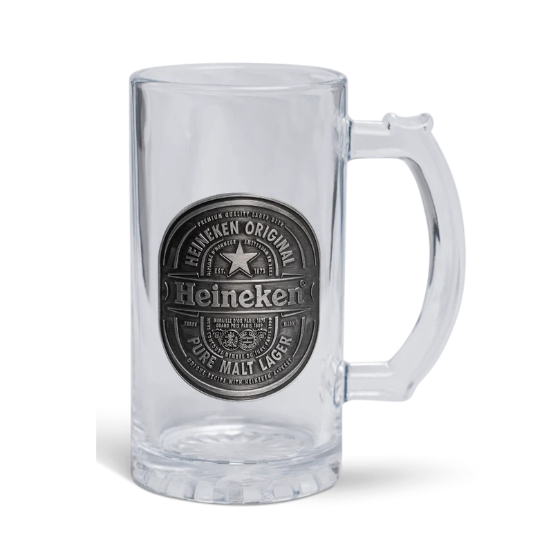 Heineken® Glass Beer Mug with Metal Plate