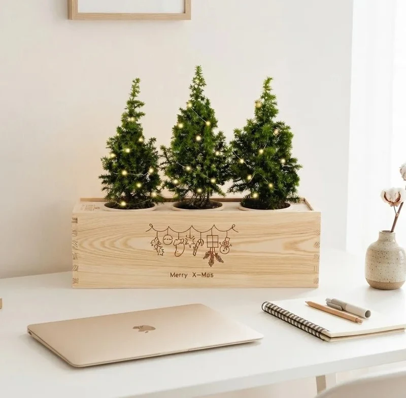 BloomsBox 'Merry Xmas' - Verlichte kerstboompjes