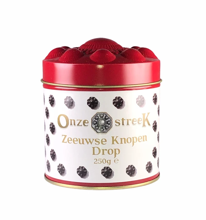 Bewaarblik Zeeuwse knopendrop in bloedkoraal rood