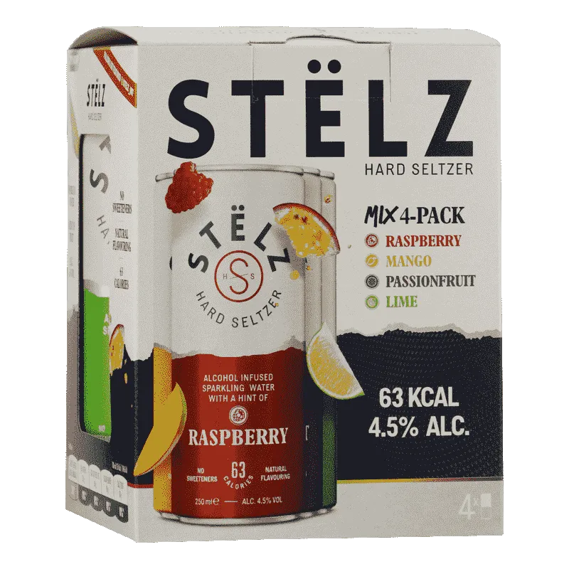 Stelz Hard Seltzer 4-Pack Raspberry, Mango, Passionfruit & Apple