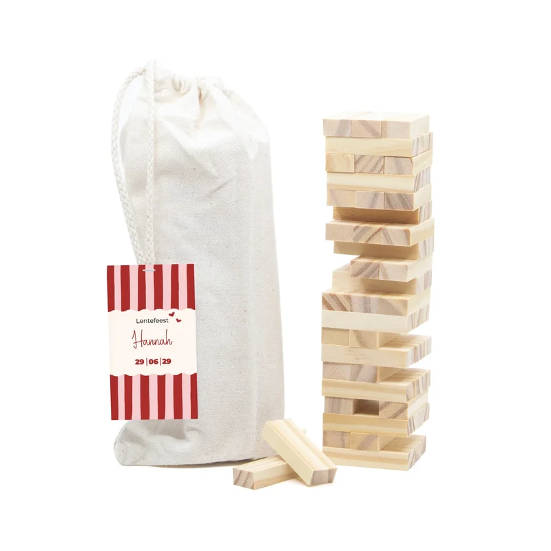 Jenga spel met persoonlijk kaartje - Communie meisjes