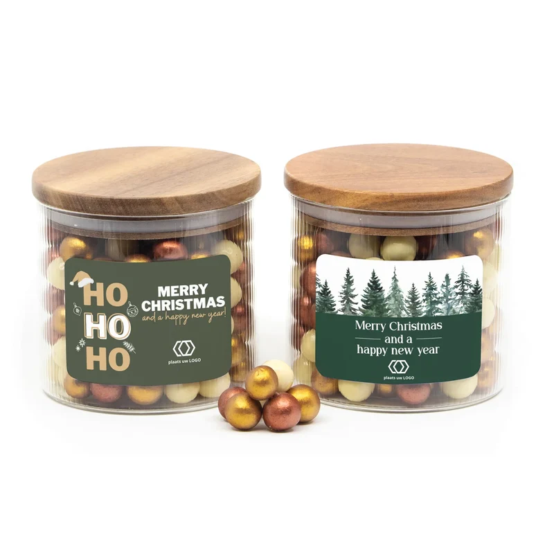 Medium pot met ribbelglas gevuld met snoep - Kerst