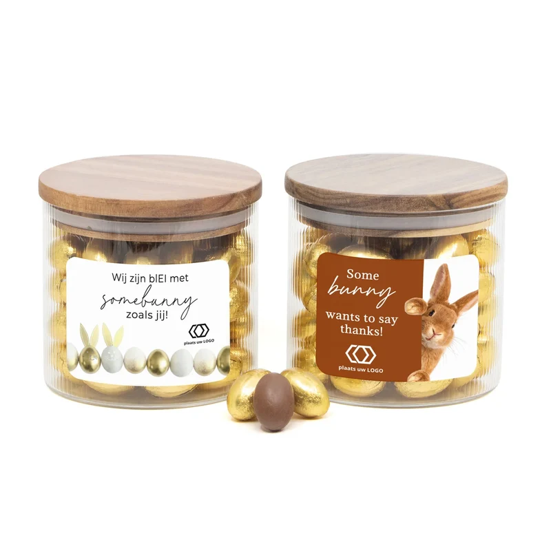 Pot medium met ribbelglas en paaseitjes - Pasen