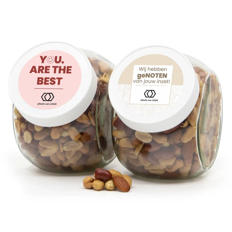 Glazen snoeppot 0,9L met verse notenmix - Zakelijk