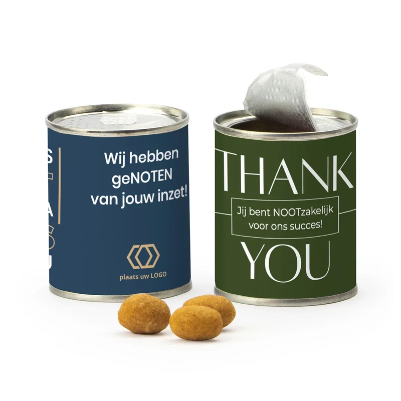 Blikje borrelnootjes met logo - Vrijwilliger