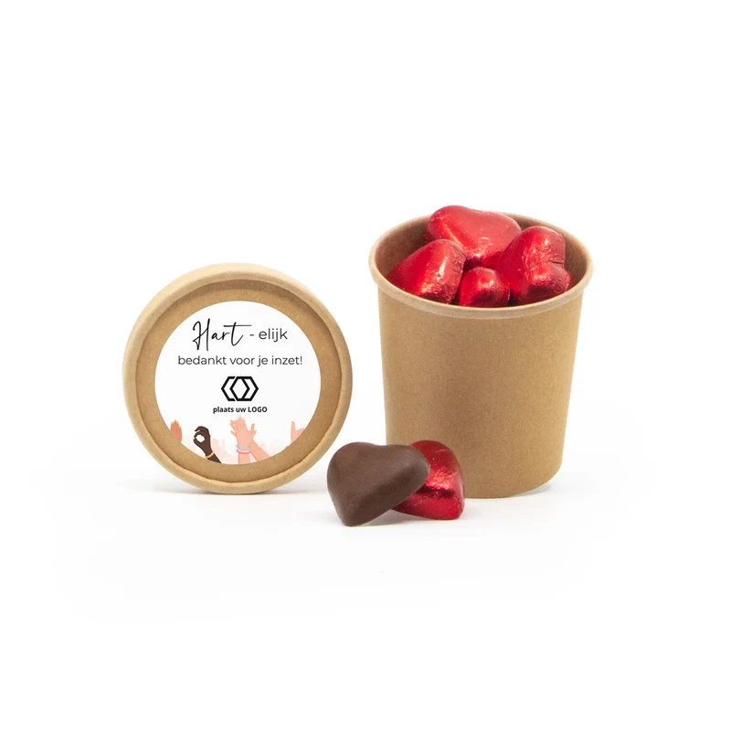 Bio kraftbekertje met Chocolade harten - Compliment
