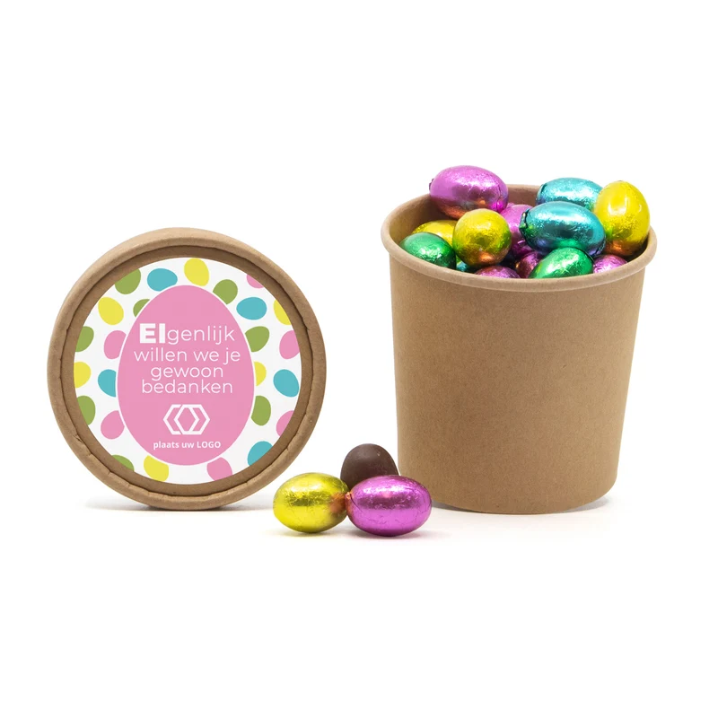 Beker met paaseitjes en eigen etiket - Pasen