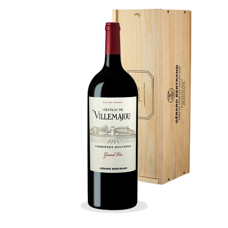 Château de Villemajou Grand Vin Rouge AOP Boutenac 2021 – Magnum (1,5L) avec caisse en bois
