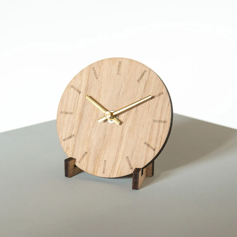 Tafel- en Wandklok Licht Eiken - Ø12 Gouden Wijzers