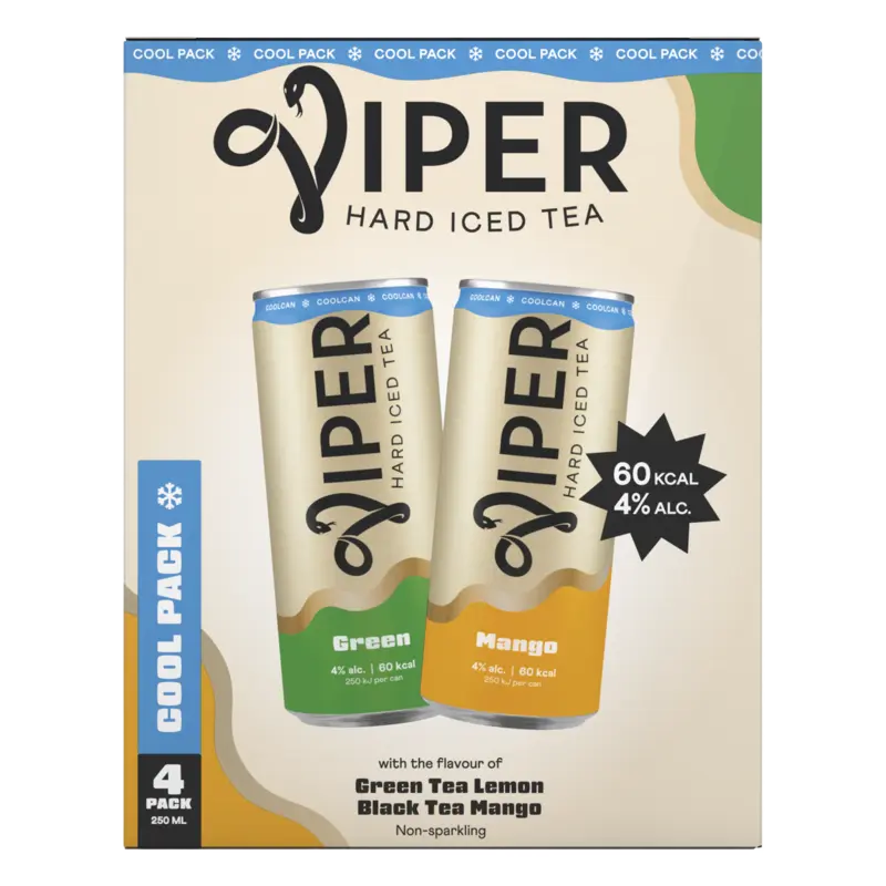 Viper Hard iced tea green & mango cool 4-pack