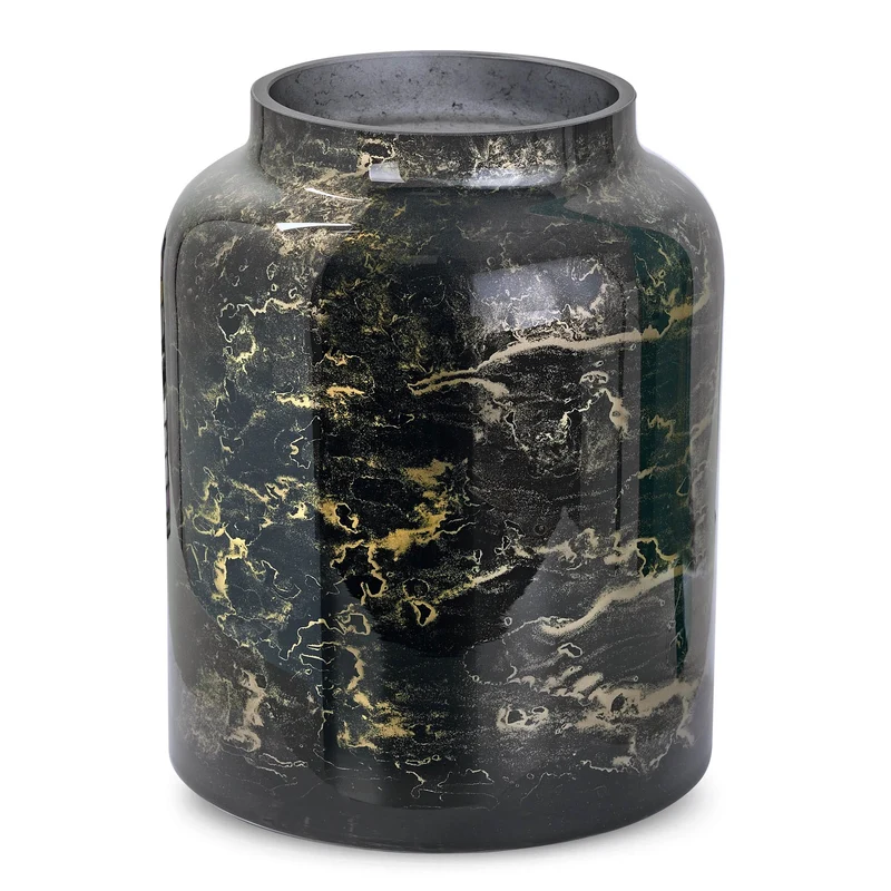 Terroso Vaas Zwart-Goud Smal - Marmerglas - 25 cm
