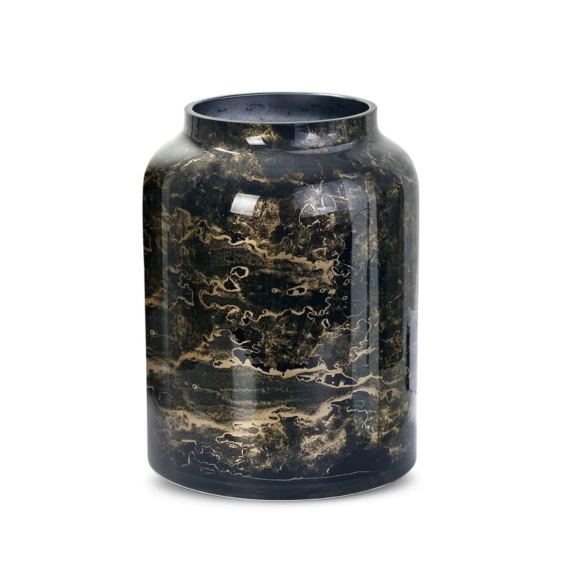 Terroso Vaas Zwart-Goud Smal - Marmerglas - 21 cm