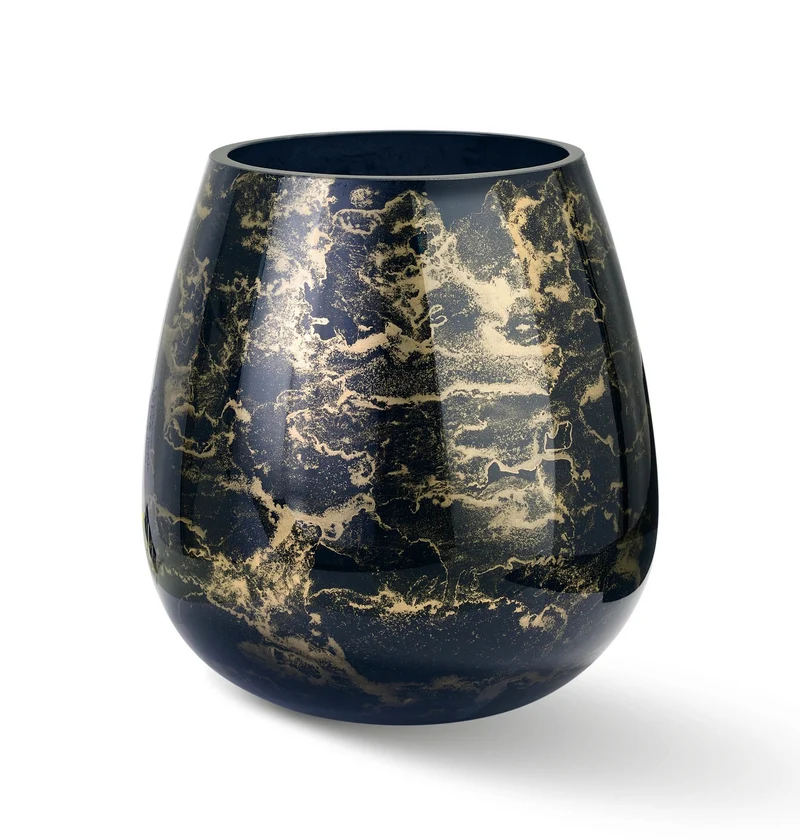Terroso Vaas Zwart-Goud Breed - Marmerglas - 21 cm