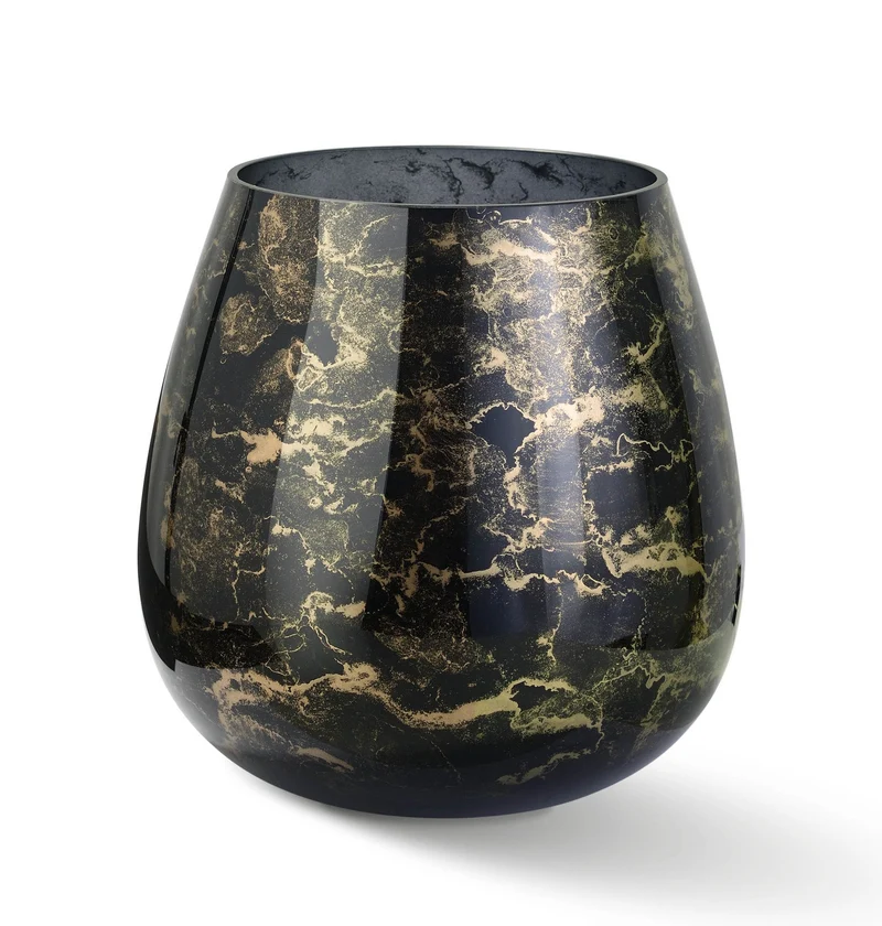 Terroso Vaas Zwart-Goud Breed - Marmerglas - 25 cm