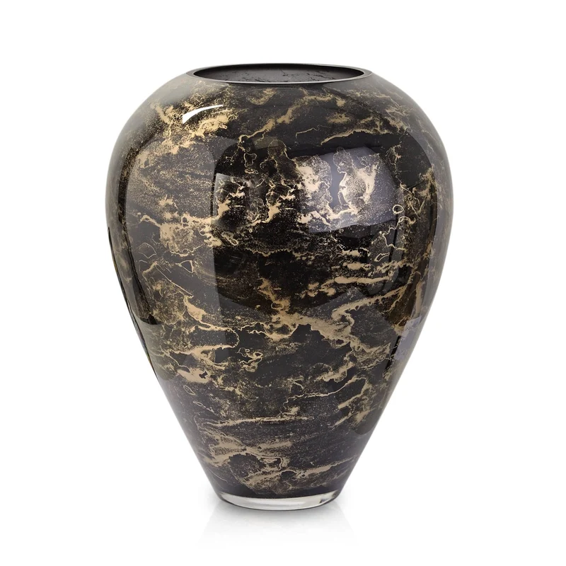 Terroso Vaas Zwart-Goud - Marmerglas - 33 cm