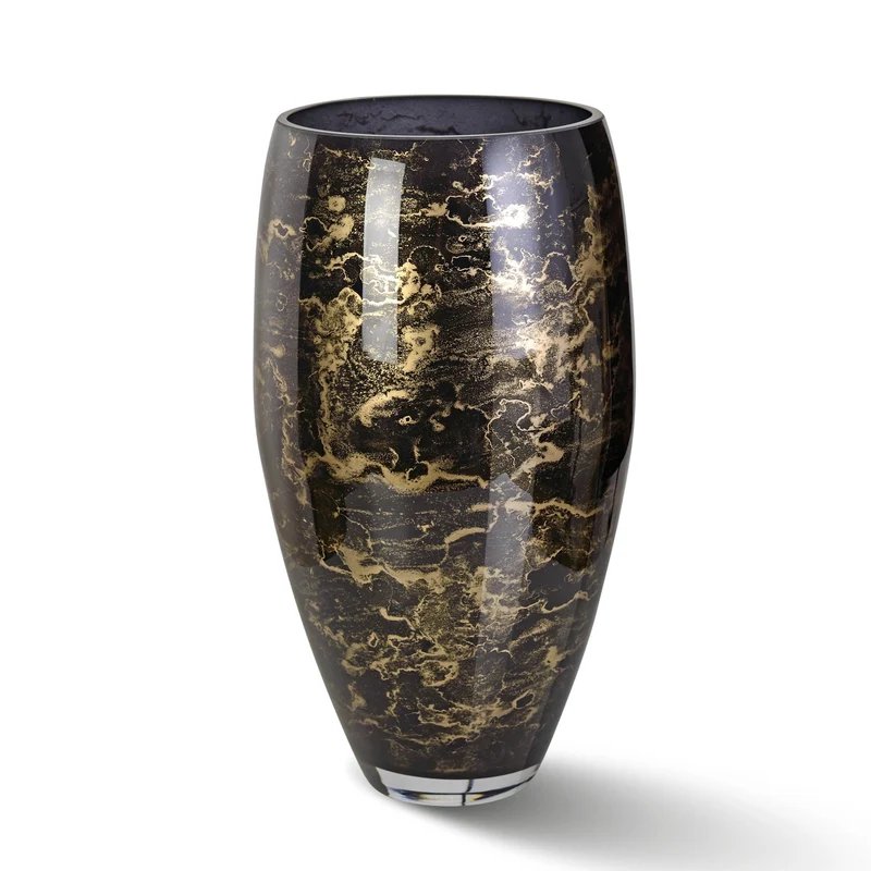 Terroso Vaas Zwart-Goud - Marmerglas - 38 cm