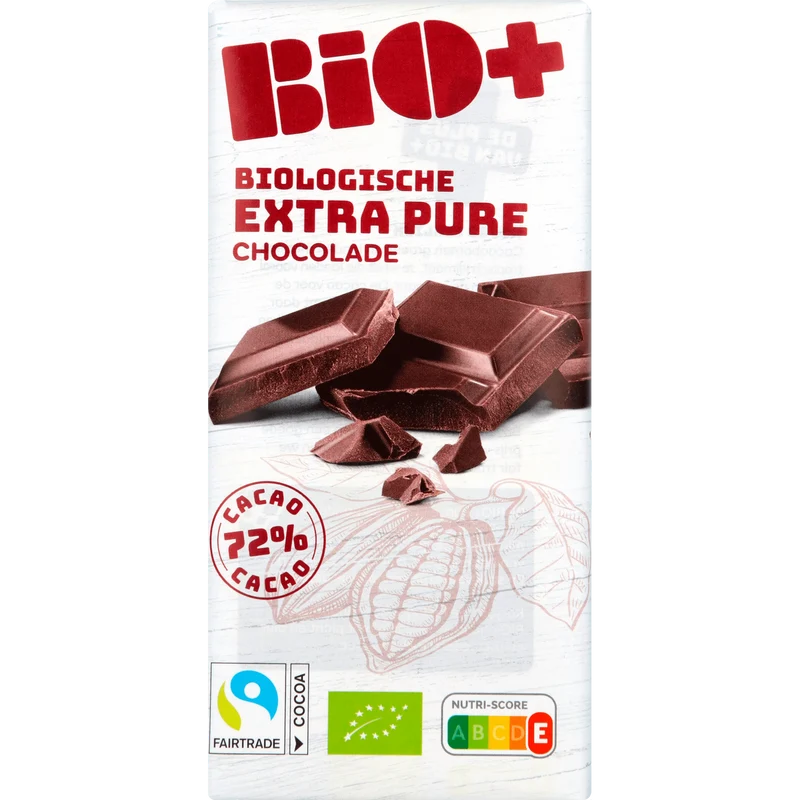 BIO+ Chocoladereep puur 72% cacao fairtrade