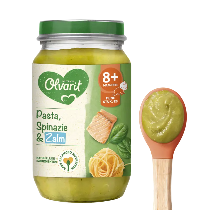 Olvarit Pasta, spinazie en zalm 8m+
