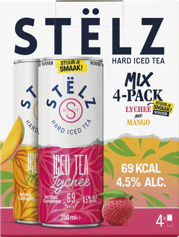 Stëlz Hard iced tea mango lemon 4-pack