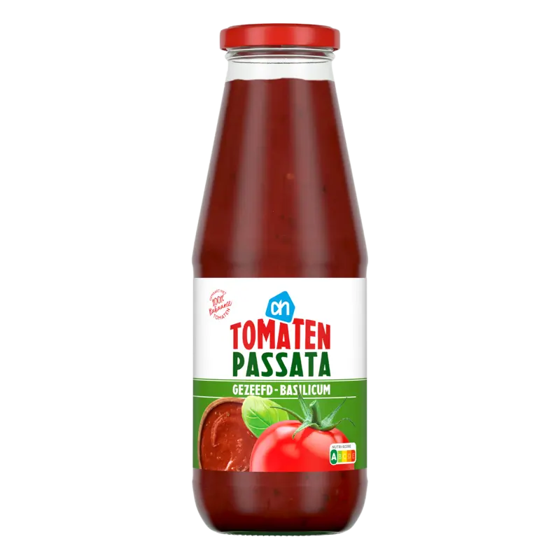 Tomaten passata gezeefd basilicum