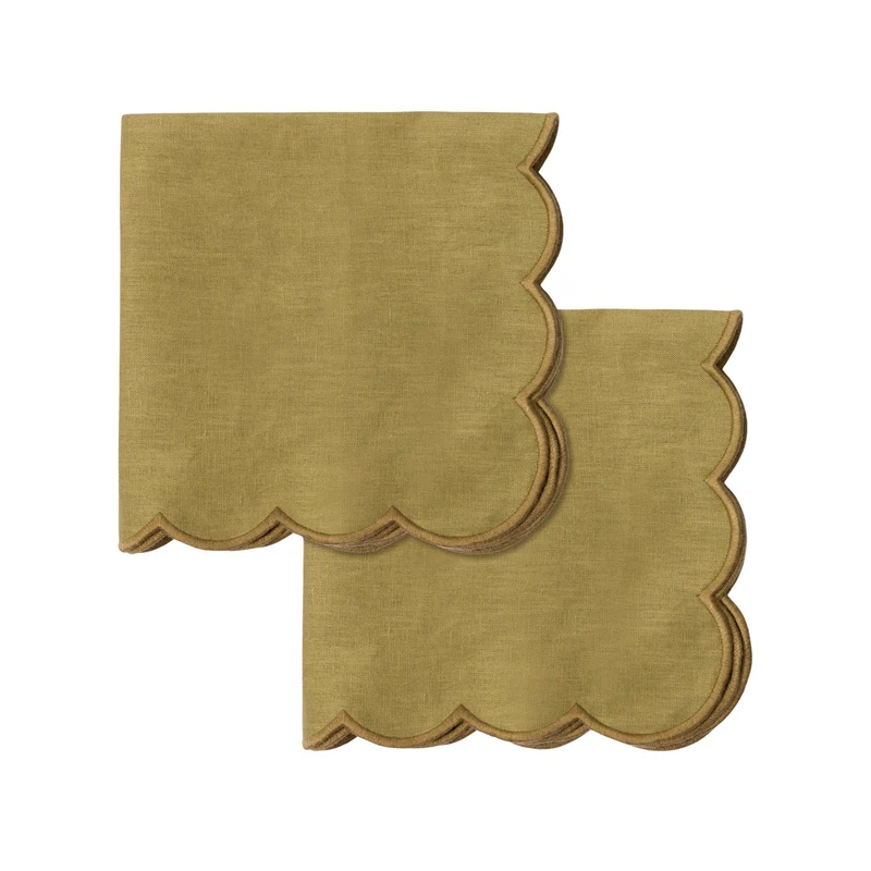 Servetten 100% linnen scallop olijfgroen 40x40cm (set van 2)