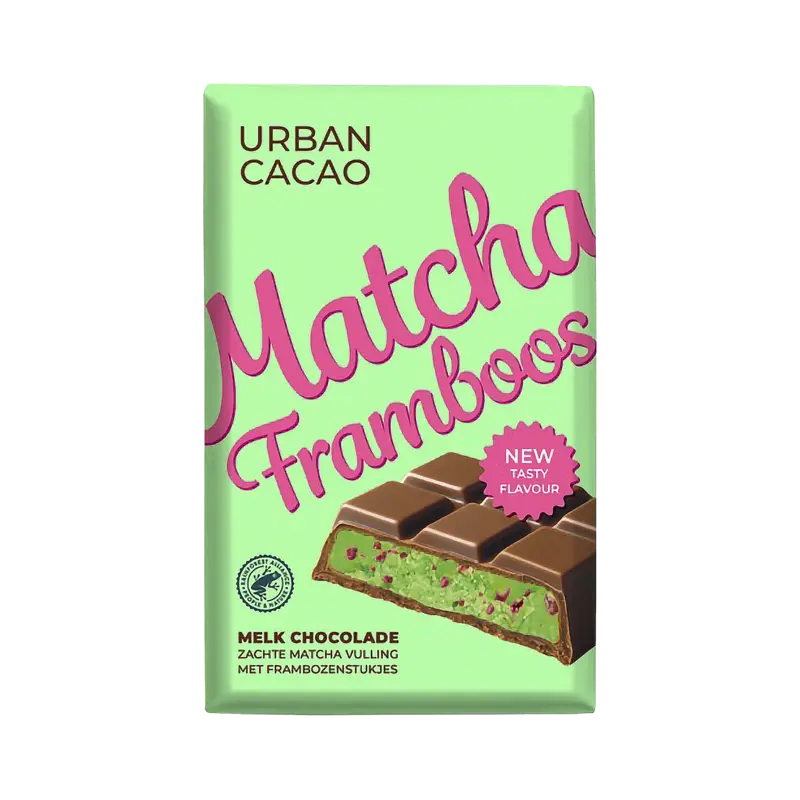 Urban Cacao Matcha framboos chocolade