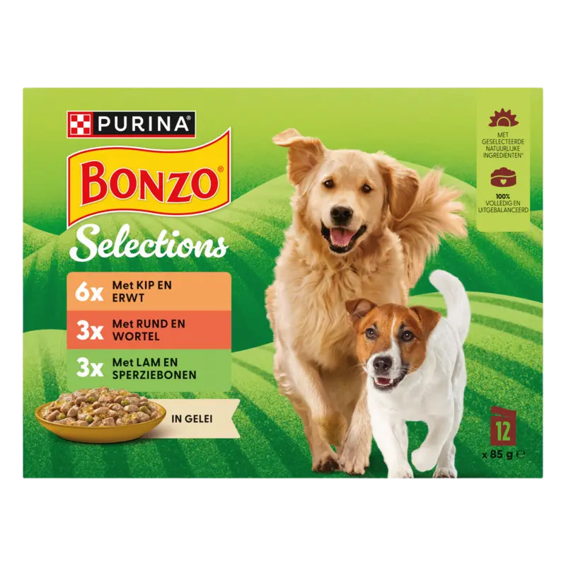 Bonzo Maaltijdzakjes in gelei rund, kip, lam