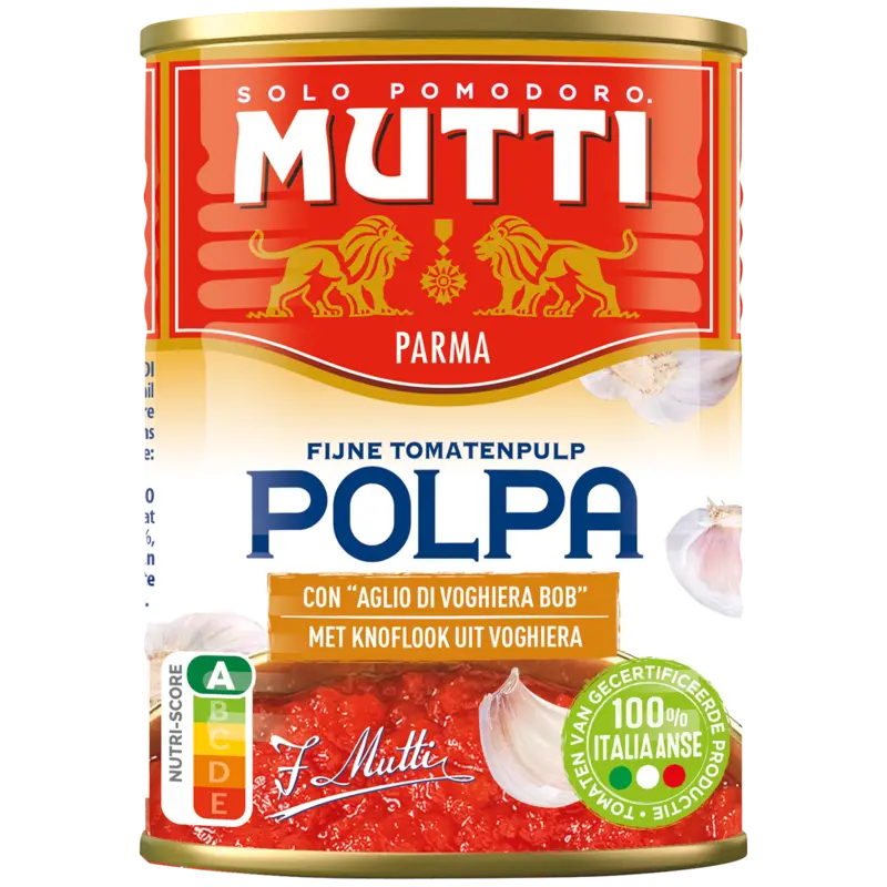 Mutti Polpa fijne tomatenpulp met knoflook