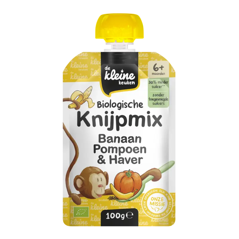 De Kleine Keuken Knijpmix banaan, pompoen & haver 6m+