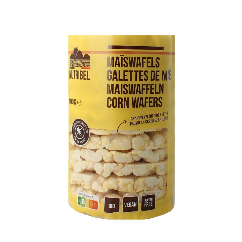 Nutribel Maiswafels zonder zout glutenvrij bio 100 gram